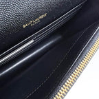 Saint Laurent Monogram Envelope Chain Wallet Clutch Ysl Woc In Grained Black Leather Cross Body Bag