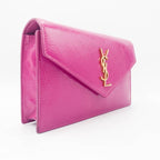 Saint Laurent Monogram Envelope Chain Wallet Textured Electric Pink Patent Leather Cross Body Bag