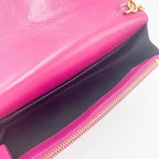Saint Laurent Monogram Envelope Chain Wallet Textured Electric Pink Patent Leather Cross Body Bag