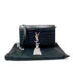 Saint Laurent Monogram Kate Chain Wallet Croc Embossed Monogram Tassel Black Calfskin Leather Shoulder Bag