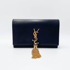 Saint Laurent Monogram Kate Chain Wallet Smooth Calfskin Classic Tassel Black Leather Cross Body Bag