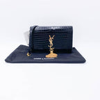 Saint Laurent Monogram Kate Wallet on Chain Crocodile Embossed Tassel Black Patent Leather Cross Body Bag
