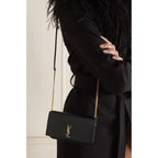 Saint Laurent Monogram Kate Ysl Phone Holder with Strap In Smooth Black Leather Cross Body Bag