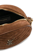 Saint Laurent Monogram Lou Camera Women's Vinyle Quilted Round Brown Suede Leather Cross Body Bag