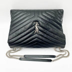 Saint Laurent Monogram Loulou Calfskin Y Quilted Monogram Large Chain Satchel Black Leather Shoulder Bag