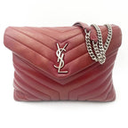 Saint Laurent Monogram Loulou Calfskin Y Quilted Monogram Medium Chain Satchel Palissandre Red Leather Shoulder Bag
