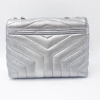 Saint Laurent Monogram Loulou Calfskin Y Quilted Monogram Small Chain Satchel Silver Leather Shoulder Bag