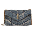 Saint Laurent Monogram Loulou Quilted Mini Puffer Monogram Chain Satchel Rodeo Blue Denim Shoulder Bag