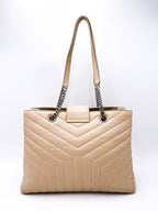 Saint Laurent Monogram Loulou Quilted Monogram Large Shopper Nude Powder Beige Calfskin Leather Tote