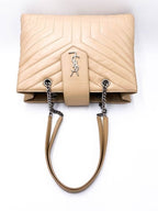 Saint Laurent Monogram Loulou Quilted Monogram Large Shopper Nude Powder Beige Calfskin Leather Tote