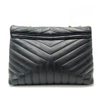 Saint Laurent Monogram Loulou Quilted Monogram Medium Chain Satchel Black Calfskin Leather Shoulder Bag