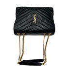 Saint Laurent Monogram Loulou Quilted Monogram Medium Chain Satchel Black Calfskin Leather Shoulder Bag