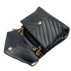 Saint Laurent Monogram Loulou Quilted Monogram Medium Chain Satchel Black Calfskin Leather Shoulder Bag