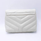 Saint Laurent Monogram Loulou Quilted Monogram Small Chain White Calfskin Leather Shoulder Bag