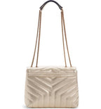 Saint Laurent Monogram Loulou Small Embossed Metallic Gold Leather Shoulder Bag