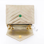 Saint Laurent Monogram Loulou Small Embossed Metallic Gold Leather Shoulder Bag
