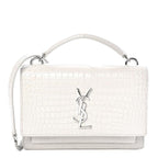 Saint Laurent Monogram Sunset Calfskin Crocodile Embossed Woc Blanc Vintage White Leather Shoulder Bag