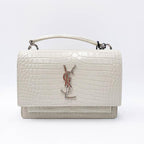 Saint Laurent Monogram Sunset Calfskin Crocodile Embossed Woc Blanc Vintage White Leather Shoulder Bag