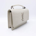 Saint Laurent Monogram Sunset Calfskin Crocodile Embossed Woc Blanc Vintage White Leather Shoulder Bag