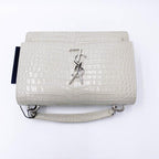 Saint Laurent Monogram Sunset Calfskin Crocodile Embossed Woc Blanc Vintage White Leather Shoulder Bag