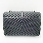 Saint Laurent Sheepskin Matelasse Chevron Monogram Large College Satchel Black Leather Shoulder Bag