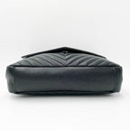Saint Laurent Sheepskin Matelasse Chevron Monogram Large College Satchel Black Leather Shoulder Bag