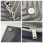 Saint Laurent Sheepskin Matelasse Chevron Monogram Large College Satchel Black Leather Shoulder Bag