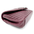 Saint Laurent Sheepskin Matelasse Chevron Monogram Medium College Amaranto Burgundy Leather Shoulder Bag